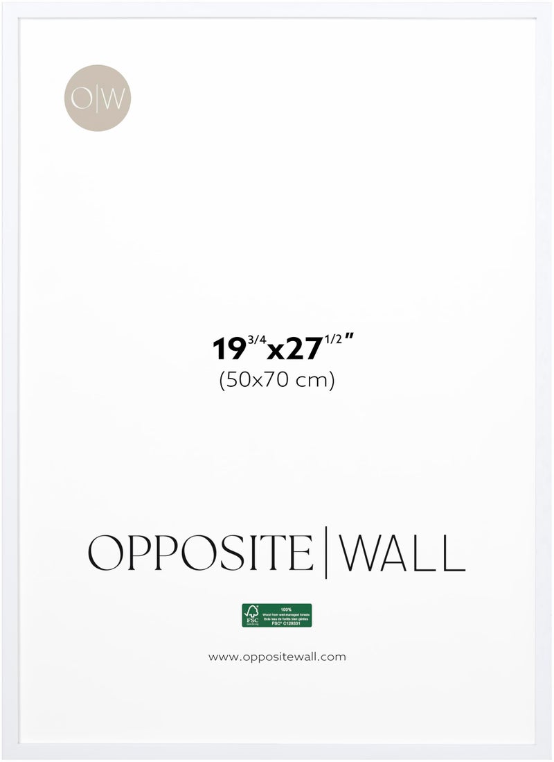 Opposite Wall - 50x70 cm - White Solid Wood Picture Frame - Lightweight, Versatile & Shatterproof - Wall Hanging Photo or Poster Frame - Wall Decor for Office, Gallery & Home, 19 3/4 x 27 1/2 in - Image 1